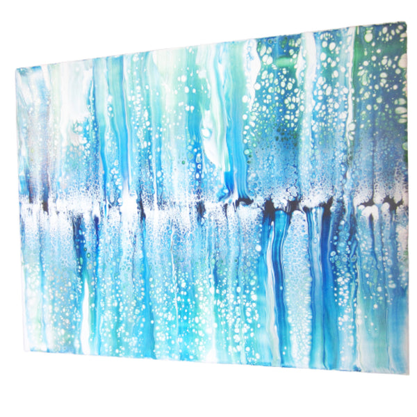 "Ocean Swipe" 16"x20" Blue & White Acrylic Swipe Pour Painting