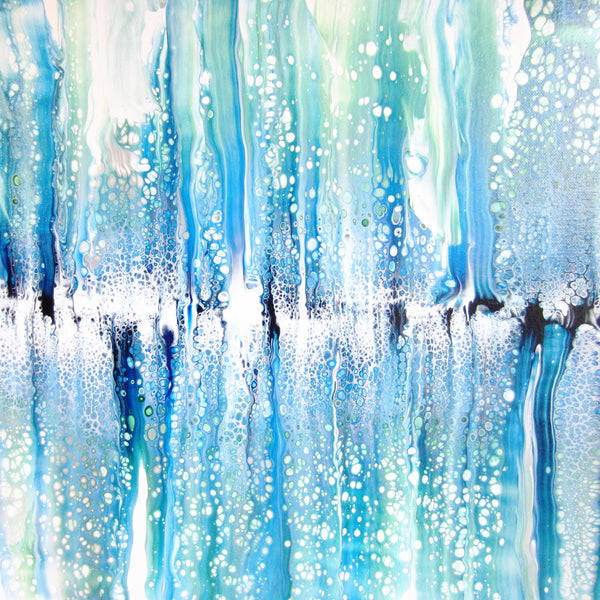 "Ocean Swipe" 16"x20" Blue & White Acrylic Swipe Pour Painting