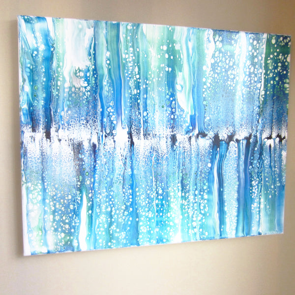 "Ocean Swipe" 16"x20" Blue & White Acrylic Swipe Pour Painting