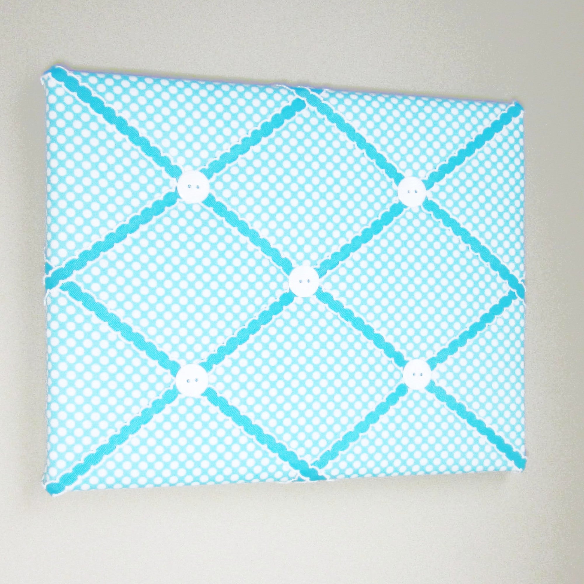 11"x14"  Memory Board or Bow Holder-Turquoise and White Polka Dot