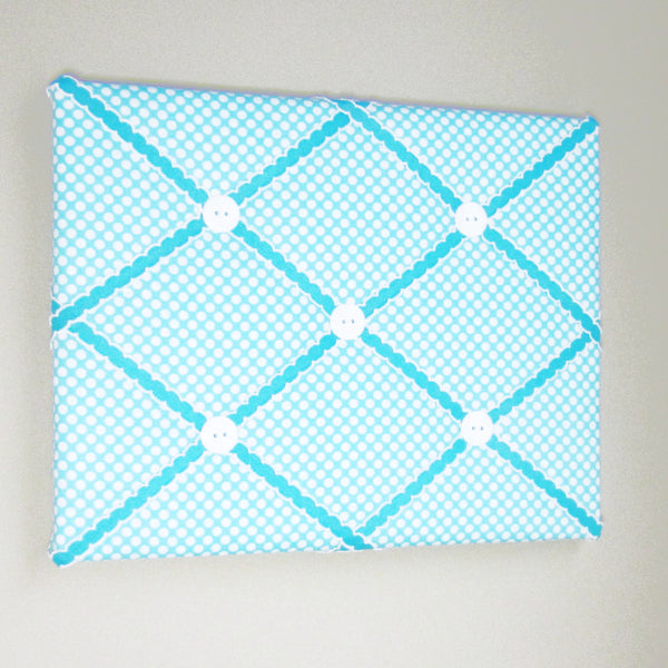 11"x14"  Memory Board or Bow Holder-Turquoise and White Polka Dot