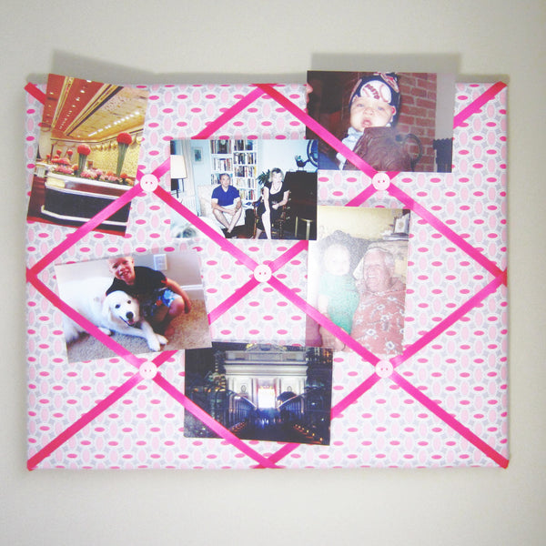 Hot Pink & Grey Circles-16"x20" Memory Board or Bow Holder