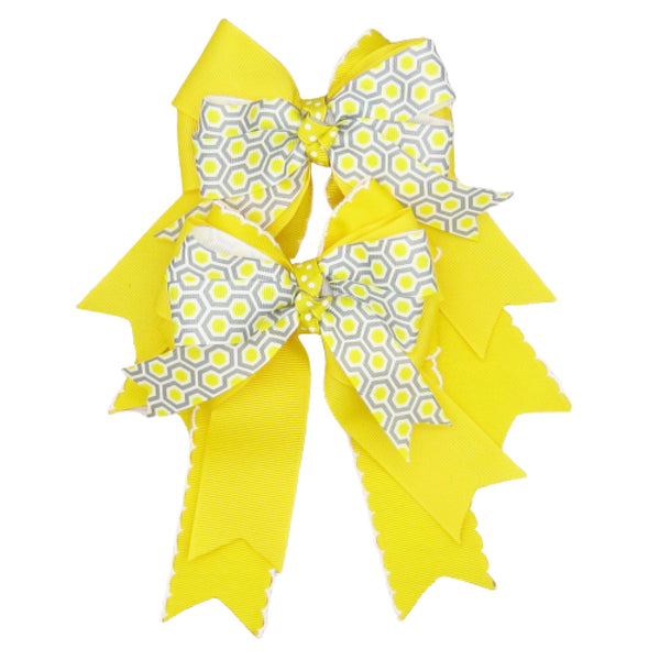 Yellow & Grey Honeycomb Equestrian Hair Bows-Available on a French Barrette, Hair Clip, or Pony O