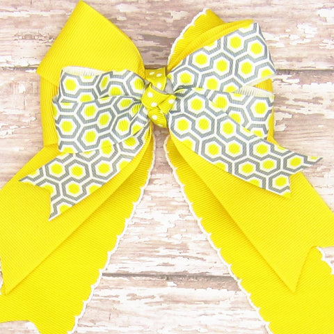 Yellow & Grey Honeycomb Equestrian Hair Bows-Available on a French Barrette, Hair Clip, or Pony O