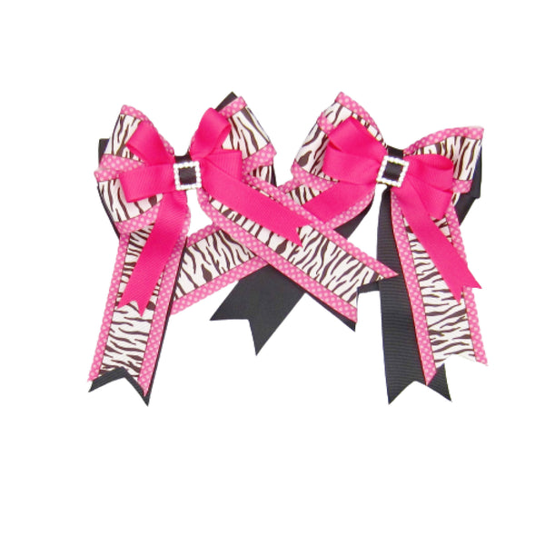 Hot Pink Zebra and Black Equestrian Hair Bows-Available on a French Barrette, or Hair Clip