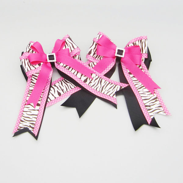 Hot Pink Zebra and Black Equestrian Hair Bows-Available on a French Barrette, or Hair Clip