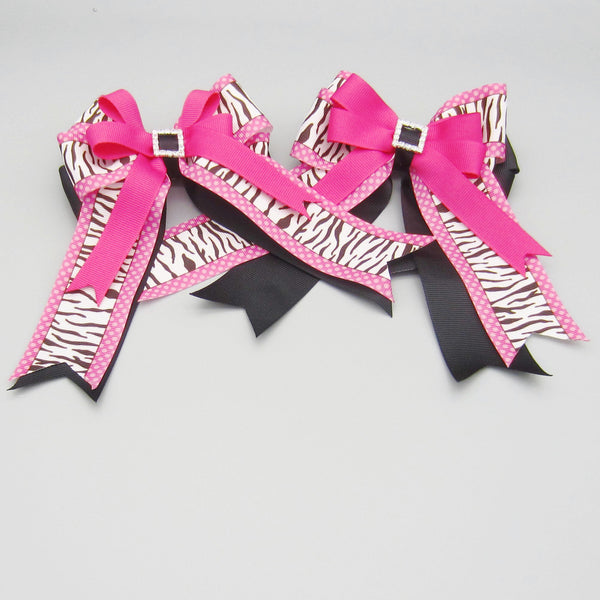 Hot Pink Zebra and Black Equestrian Hair Bows-Available on a French Barrette, or Hair Clip
