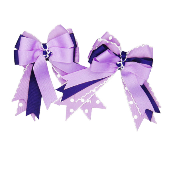 Lavender, Purple, White Polka Dot Equestrian Hair Bows-Available on a French Barrette, or Hair Clip