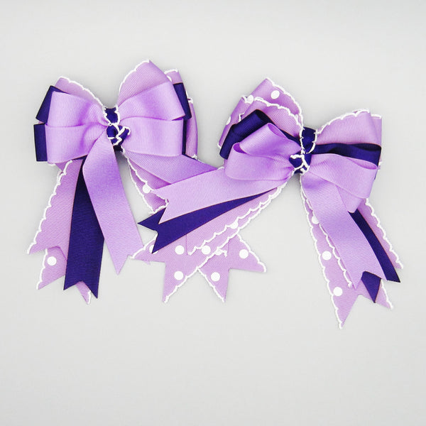Lavender, Purple, White Polka Dot Equestrian Hair Bows-Available on a French Barrette, or Hair Clip