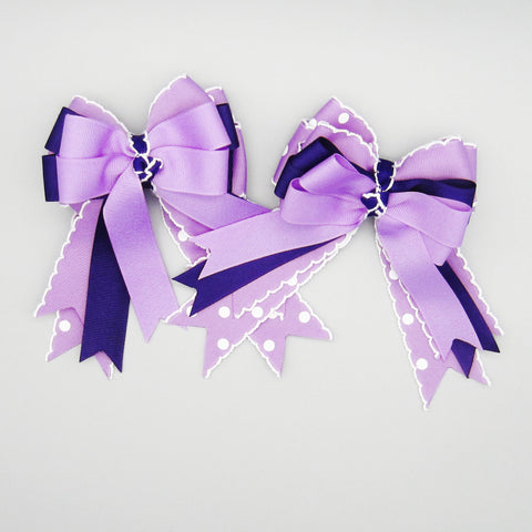 Lavender, Purple, White Polka Dot Equestrian Hair Bows-Available on a French Barrette, or Hair Clip