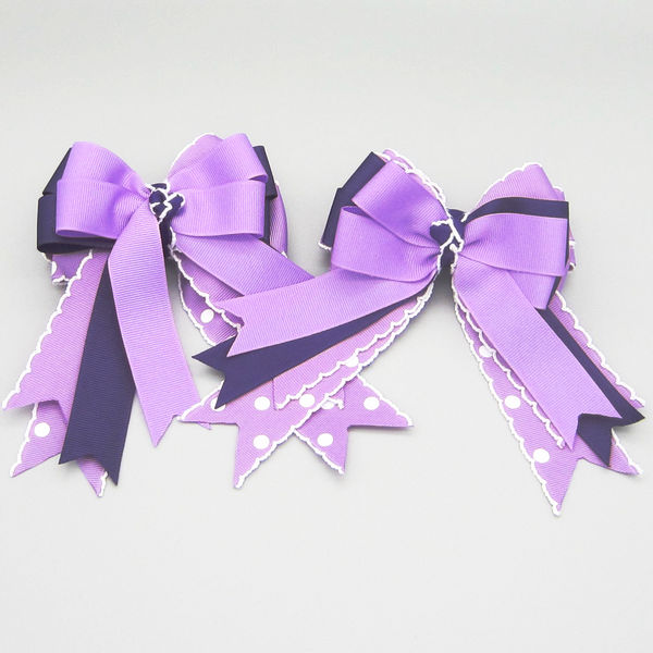Lavender, Purple, White Polka Dot Equestrian Hair Bows-Available on a French Barrette, or Hair Clip