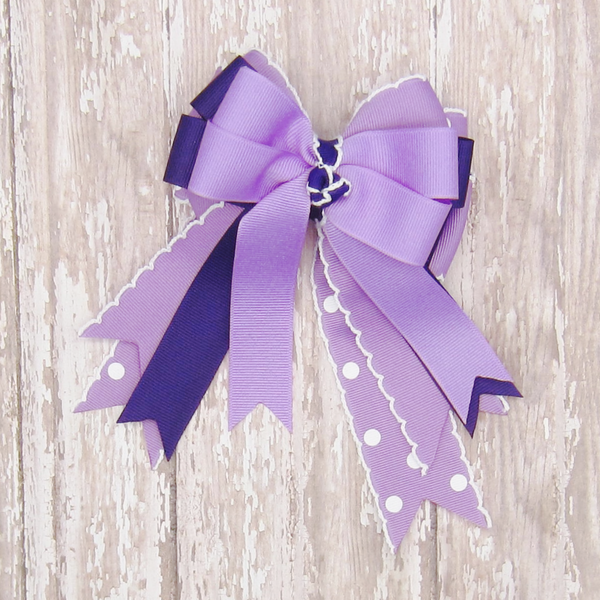 Lavender, Purple, White Polka Dot Equestrian Hair Bows-Available on a French Barrette, or Hair Clip