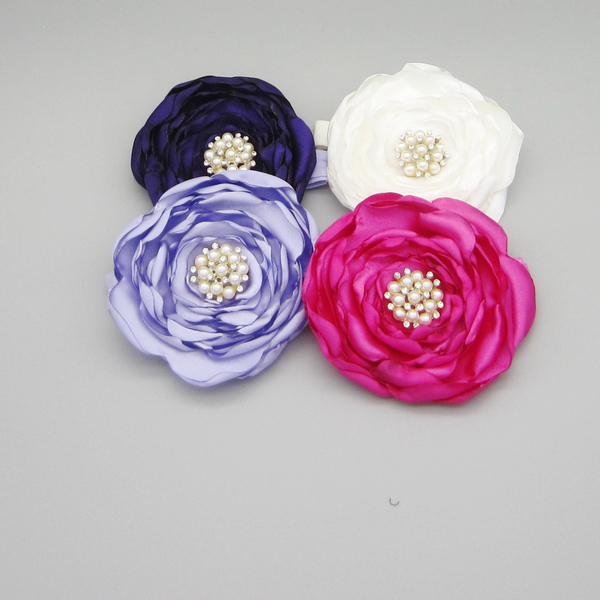 CLEARANCE! Satin Fabric Flower Elastic Headband-Available in 4 Colors!