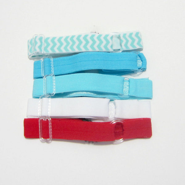 Adjustable Elastic Headband-Set of 5 Turquoise & Red - Hold It!