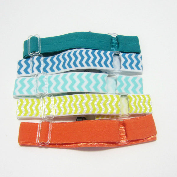 Adjustable Elastic Headband-Set of 5 Orange & Green - Hold It!