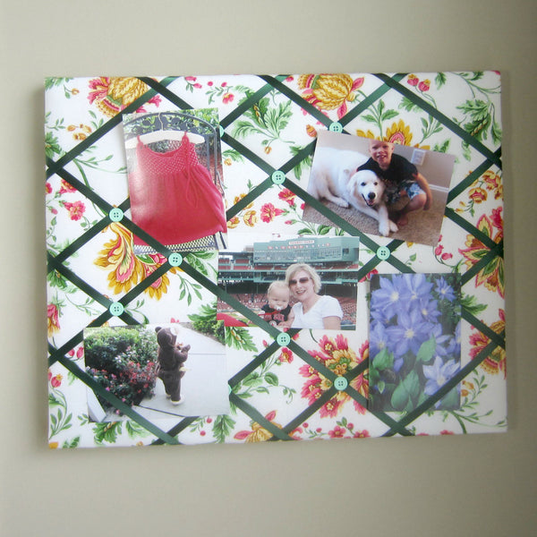 16"x20" Memory Board or Bow Holder-Jacobean Pink, Green, Gold - Hold It!