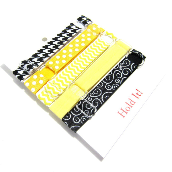 Adjustable Elastic Headband-Set of 5 Yellow & Black - Hold It!