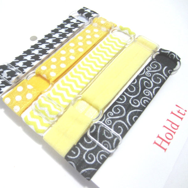 Adjustable Elastic Headband-Set of 5 Yellow & Black - Hold It!