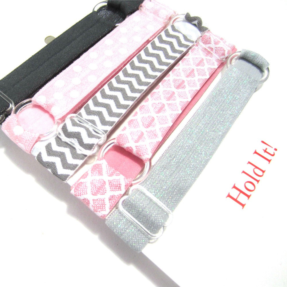 Adjustable Elastic Headband-Set of 5 Pink & Grey - Hold It!