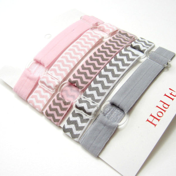 Adjustable Elastic Headband-Set of 5 Pink & Grey - Hold It!