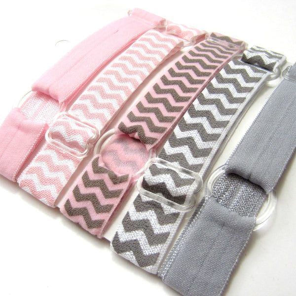 Adjustable Elastic Headband-Set of 5 Pink & Grey - Hold It!