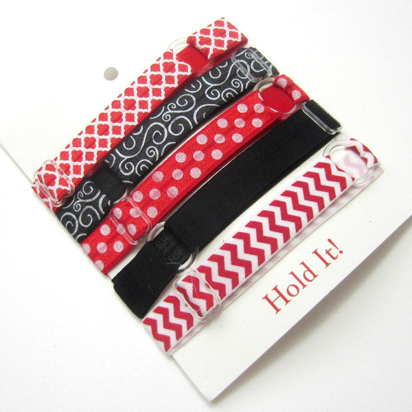Adjustable Elastic Headband-Set of 5 Red & Black - Hold It!