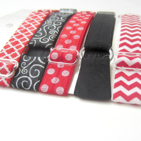 Adjustable Elastic Headband-Set of 5 Red & Black - Hold It!