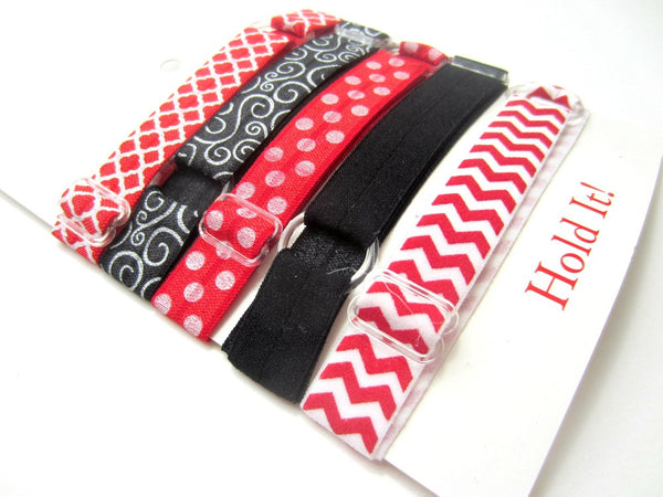 Adjustable Elastic Headband-Set of 5 Red & Black - Hold It!