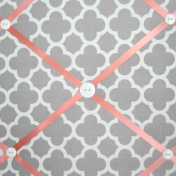 16"x20" Memory Board or Bow Holder-Grey & Coral Quatrefoil - Hold It!