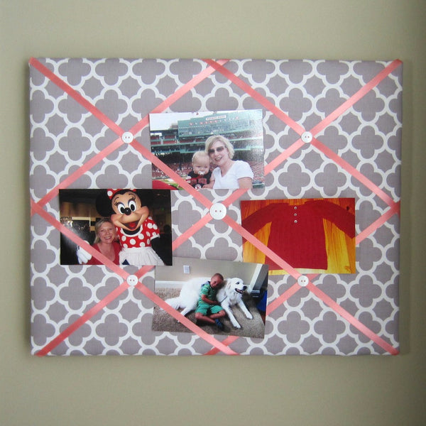 16"x20" Memory Board or Bow Holder-Grey & Coral Quatrefoil - Hold It!