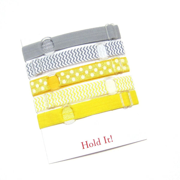Adjustable Elastic Headband-Set of 5 Yellow & Grey - Hold It!