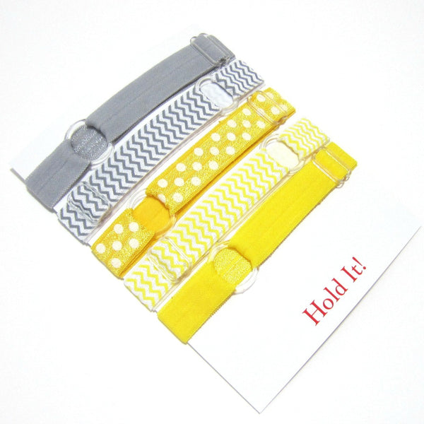 Adjustable Elastic Headband-Set of 5 Yellow & Grey - Hold It!