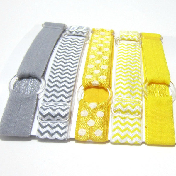 Adjustable Elastic Headband-Set of 5 Yellow & Grey - Hold It!