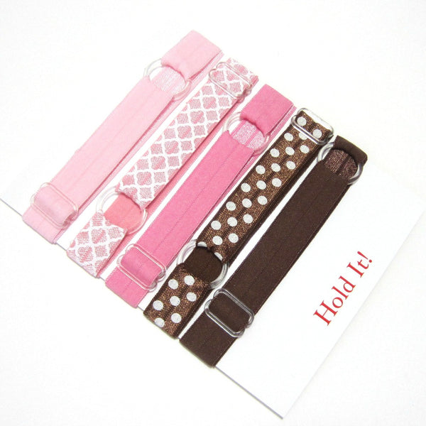 Adjustable Elastic Headband-Set of 5 Pink & Brown - Hold It!