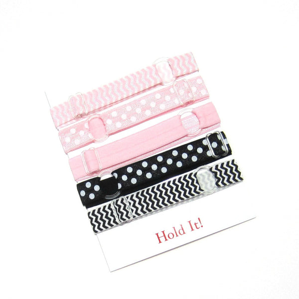 Adjustable Elastic Headband-Set of 5 Pink & Black - Hold It!
