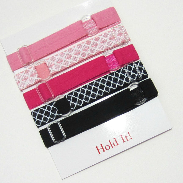 Adjustable Elastic Headband-Set of 5 Pink & Black - Hold It!