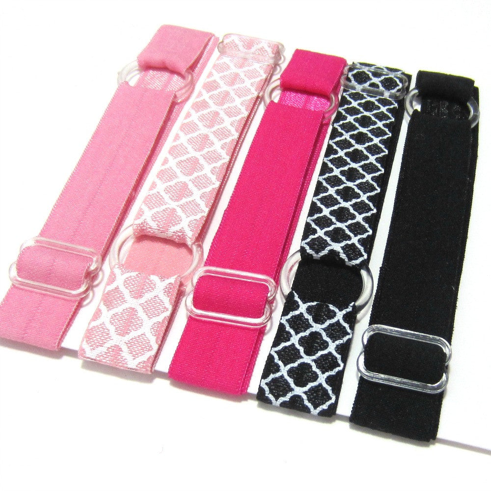 Adjustable Elastic Headband-Set of 5 Pink & Black - Hold It!