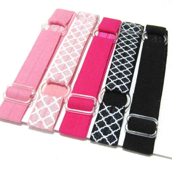 Adjustable Elastic Headband-Set of 5 Pink & Black - Hold It!