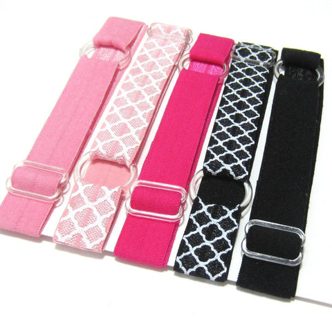 Adjustable Elastic Headband-Set of 5 Pink & Black - Hold It!