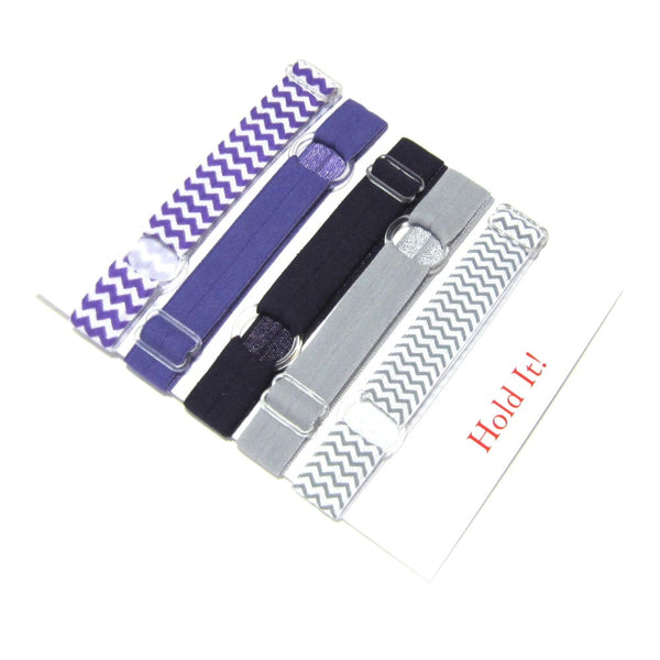 Adjustable Elastic Headband-Set of 5 Purple & Grey - Hold It!