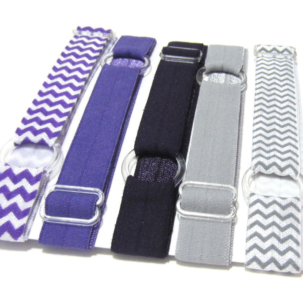 Adjustable Elastic Headband-Set of 5 Purple & Grey - Hold It!