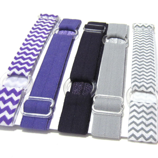 Adjustable Elastic Headband-Set of 5 Purple & Grey - Hold It!