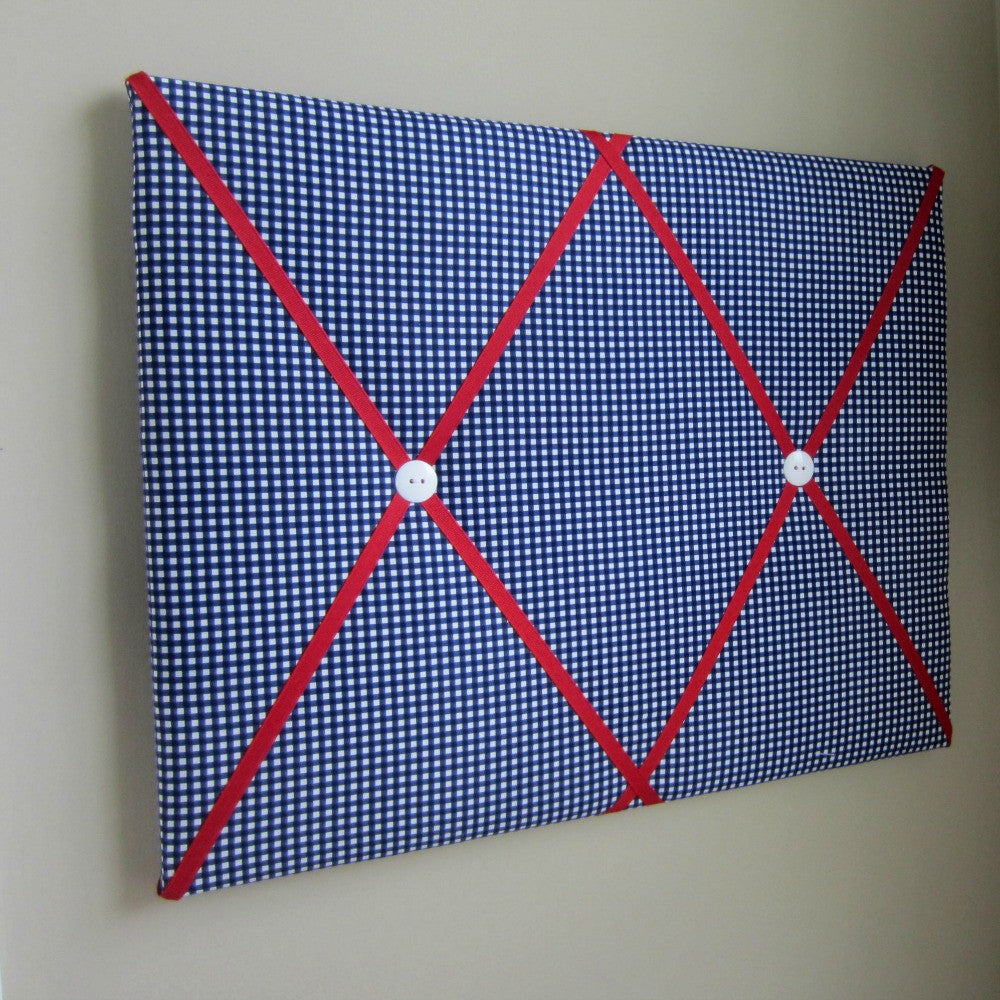 16"x20" Memory Board or Bow Holder-Navy Blue Gingham & Red - Hold It!