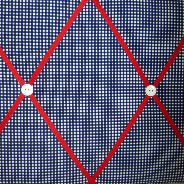 16"x20" Memory Board or Bow Holder-Navy Blue Gingham & Red - Hold It!