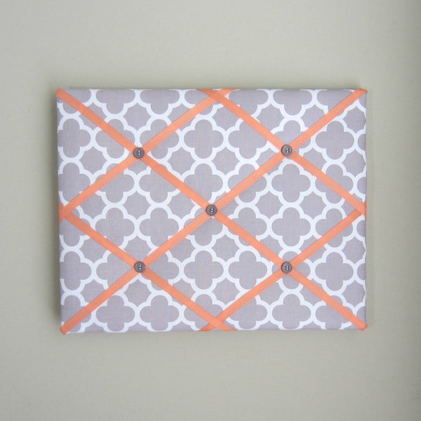 11"x14" Memory Board or Bow Holder-Grey Quatrefoil & Apricot - Hold It!