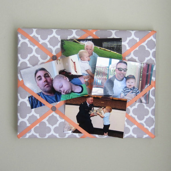 11"x14" Memory Board or Bow Holder-Grey Quatrefoil & Apricot - Hold It!