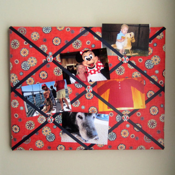 16"x20"  Memory Board or Bow Holder-Red Floral Medallion