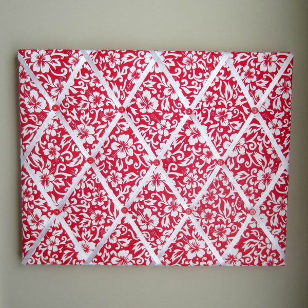 16"x20"  Memory Board or Bow Holder-Red & White Hibiscus - Hold It!
