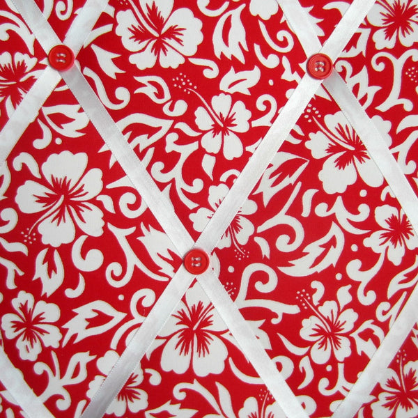 16"x20"  Memory Board or Bow Holder-Red & White Hibiscus - Hold It!