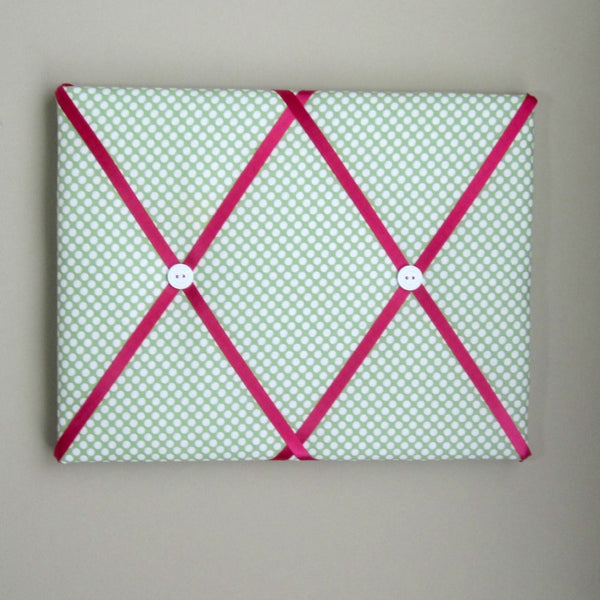 11"x14" Memory Board or Bow Holder-Green & Fuschia Polka Dot - Hold It!